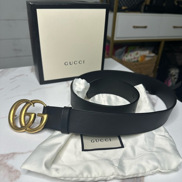 Authentic Gucci GG Marmont Black Leather Belt Gold Logo 90/36 - Picture 4 of 6